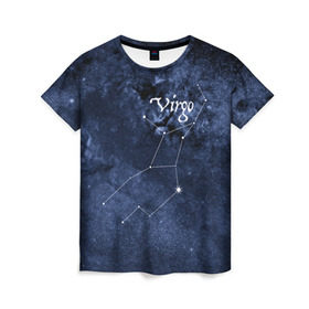 Женская футболка 3D с принтом Дева(Virgo) в Петрозаводске, 100% полиэфир ( синтетическое хлопкоподобное полотно) | прямой крой, круглый вырез горловины, длина до линии бедер | Тематика изображения на принте: virgo | дева | звезды | знаки зодиака | космос | созвездие