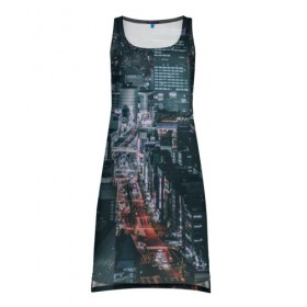 Платье-майка 3D с принтом Мегаполис в Петрозаводске, 100% полиэстер | полуприлегающий силуэт, широкие бретели, круглый вырез горловины, удлиненный подол сзади. | город | мегаполис | ночной | огни