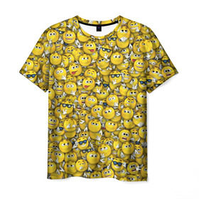 Мужская футболка 3D с принтом Веселые смайлики в Петрозаводске, 100% полиэфир | прямой крой, круглый вырез горловины, длина до линии бедер | emoji | smile | желтый | круглый | лица | паттерн | смайл | улыбка | эмоции