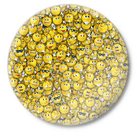 Значок с принтом Веселые смайлики в Петрозаводске,  металл | круглая форма, металлическая застежка в виде булавки | Тематика изображения на принте: emoji | smile | желтый | круглый | лица | паттерн | смайл | улыбка | эмоции