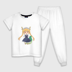 Детская пижама хлопок с принтом Тору в Петрозаводске, 100% хлопок |  брюки и футболка прямого кроя, без карманов, на брюках мягкая резинка на поясе и по низу штанин
 | Тематика изображения на принте: anime | аниме | дракон горничная кобаяши сан | тору