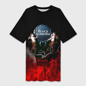 Платье-футболка 3D с принтом Black Sabbath reunion в Петрозаводске,  |  | black sabbath | ozzy osbourne | ангелы | билл уорд | гизер батлер | костер | огонь | осборн оззи | пламя | тони айомми | черти