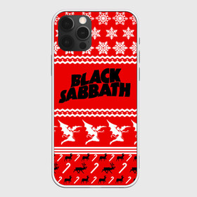 Чехол для iPhone 12 Pro с принтом Праздничный Black Sabbath в Петрозаводске, силикон | область печати: задняя сторона чехла, без боковых панелей | black sabbath | ozzy osbourne | ангелы | билл уорд | гизер батлер | группа | знак | красный | метал | музыка | надпись | новогодний | новый год | оззи | осборн | песни | праздник | ро | рождество | рок | снежинки