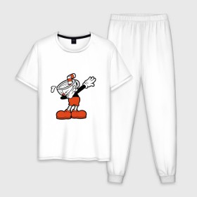 Мужская пижама хлопок с принтом Cuphead Dab в Петрозаводске, 100% хлопок | брюки и футболка прямого кроя, без карманов, на брюках мягкая резинка на поясе и по низу штанин
 | 
