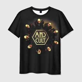 Мужская футболка 3D с принтом AHS Cult в Петрозаводске, 100% полиэфир | прямой крой, круглый вырез горловины, длина до линии бедер | ahs | ahs cult | american horror story | american horror story cult | аиу | американская история ужасов | клоуны | страшно | ужасы