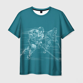Мужская футболка 3D с принтом Хоккей в Петрозаводске, 100% полиэфир | прямой крой, круглый вырез горловины, длина до линии бедер | клюшка | кхл | нхл | хокей | хоккесит