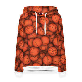 Женская толстовка 3D с принтом Баскетбольные мячи в Петрозаводске, 100% полиэстер  | двухслойный капюшон со шнурком для регулировки, мягкие манжеты на рукавах и по низу толстовки, спереди карман-кенгуру с мягким внутренним слоем. | basketball | баскетбол | мяч | мячик | оранжевый | паттерн | спорт | текстура