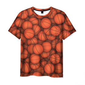 Мужская футболка 3D с принтом Баскетбольные мячи в Петрозаводске, 100% полиэфир | прямой крой, круглый вырез горловины, длина до линии бедер | basketball | баскетбол | мяч | мячик | оранжевый | паттерн | спорт | текстура
