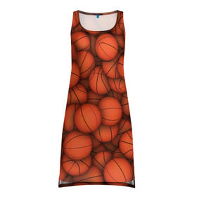 Платье-майка 3D с принтом Баскетбольные мячи в Петрозаводске, 100% полиэстер | полуприлегающий силуэт, широкие бретели, круглый вырез горловины, удлиненный подол сзади. | Тематика изображения на принте: basketball | баскетбол | мяч | мячик | оранжевый | паттерн | спорт | текстура