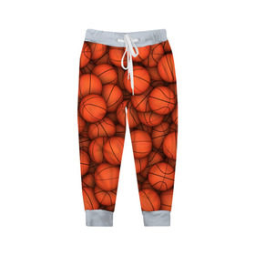 Детские брюки 3D с принтом Баскетбольные мячи в Петрозаводске, 100% полиэстер | манжеты по низу, эластичный пояс регулируется шнурком, по бокам два кармана без застежек, внутренняя часть кармана из мелкой сетки | basketball | баскетбол | мяч | мячик | оранжевый | паттерн | спорт | текстура