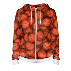 Женская толстовка 3D на молнии с принтом Баскетбольные мячи в Петрозаводске, 100% полиэстер | длина до линии бедра, манжеты и пояс оформлены мягкой тканевой резинкой, двухслойный капюшон со шнурком для регулировки, спереди молния, по бокам два кармана | Тематика изображения на принте: basketball | баскетбол | мяч | мячик | оранжевый | паттерн | спорт | текстура