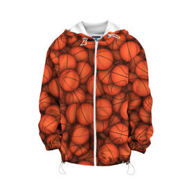 Детская куртка 3D с принтом Баскетбольные мячи в Петрозаводске, 100% полиэстер | застежка — молния, подол и капюшон оформлены резинкой с фиксаторами, по бокам — два кармана без застежек, один потайной карман на груди, плотность верхнего слоя — 90 г/м2; плотность флисового подклада — 260 г/м2 | Тематика изображения на принте: basketball | баскетбол | мяч | мячик | оранжевый | паттерн | спорт | текстура