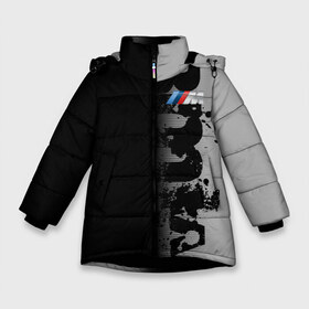Зимняя куртка для девочек 3D с принтом BMW M BLACK GREY в Петрозаводске, ткань верха — 100% полиэстер; подклад — 100% полиэстер, утеплитель — 100% полиэстер. | длина ниже бедра, удлиненная спинка, воротник стойка и отстегивающийся капюшон. Есть боковые карманы с листочкой на кнопках, утяжки по низу изделия и внутренний карман на молнии. 

Предусмотрены светоотражающий принт на спинке, радужный светоотражающий элемент на пуллере молнии и на резинке для утяжки. | Тематика изображения на принте: bmw | bmw motorsport | bmw performance | carbon | m | motorsport | performance | sport | бмв | карбон | моторспорт | спорт