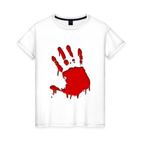 Женская футболка хлопок с принтом Кровавый отпечаток в Петрозаводске, 100% хлопок | прямой крой, круглый вырез горловины, длина до линии бедер, слегка спущенное плечо | 