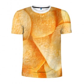 Мужская футболка 3D спортивная с принтом Чипсы в Петрозаводске, 100% полиэстер с улучшенными характеристиками | приталенный силуэт, круглая горловина, широкие плечи, сужается к линии бедра | чипсы