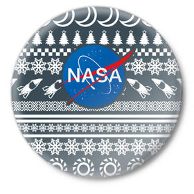 Значок с принтом Свитер NASA в Петрозаводске,  металл | круглая форма, металлическая застежка в виде булавки | Тематика изображения на принте: nasa | космос | логотип | наса | ракета