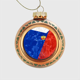 Стеклянный ёлочный шар с принтом RUSSIA - Tricolor Collection в Петрозаводске, Стекло | Диаметр: 80 мм | Тематика изображения на принте: russia | герб | россия | триколор | флаг