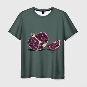 Мужская футболка 3D с принтом Гранат в Петрозаводске, 100% полиэфир | прямой крой, круглый вырез горловины, длина до линии бедер | vegan | гранат | еда | фрукты