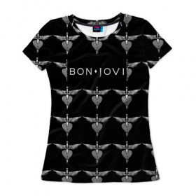 Женская футболка 3D с принтом Bon Jovi в Петрозаводске, 100% полиэфир ( синтетическое хлопкоподобное полотно) | прямой крой, круглый вырез горловины, длина до линии бедер | bon | jovi | бон | джови