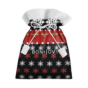 Подарочный 3D мешок с принтом Праздничный Bon Jovi в Петрозаводске, 100% полиэстер | Размер: 29*39 см | Тематика изображения на принте: bon | jovi | бон | группа | джови | новогодний | новый год | праздник | рождество | рок | снежинки