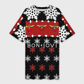 Платье-футболка 3D с принтом Праздничный Bon Jovi в Петрозаводске,  |  | bon | jovi | бон | группа | джови | новогодний | новый год | праздник | рождество | рок | снежинки