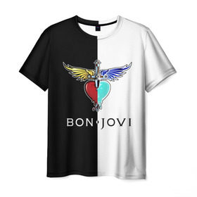 Мужская футболка 3D с принтом Bon Jovi в Петрозаводске, 100% полиэфир | прямой крой, круглый вырез горловины, длина до линии бедер | bon | jovi | бон | бон джови | джови | рок группа
