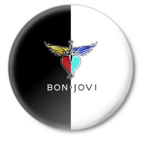 Значок с принтом Bon Jovi в Петрозаводске,  металл | круглая форма, металлическая застежка в виде булавки | Тематика изображения на принте: bon | jovi | бон | бон джови | джови | рок группа