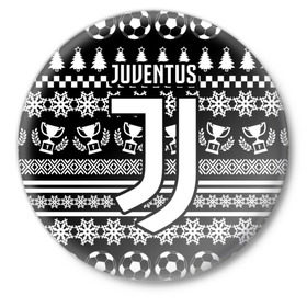 Значок с принтом Juventus 2018 Новогодний в Петрозаводске,  металл | круглая форма, металлическая застежка в виде булавки | Тематика изображения на принте: fc | juventus | спорт | спортивные | фк | футбол | футбольный клуб | ювентус