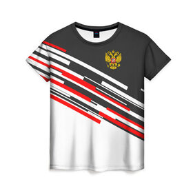 Женская футболка 3D с принтом RUSSIA - Black and White в Петрозаводске, 100% полиэфир ( синтетическое хлопкоподобное полотно) | прямой крой, круглый вырез горловины, длина до линии бедер | russia | герб | россия