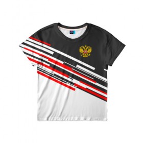 Детская футболка 3D с принтом RUSSIA - Black and White в Петрозаводске, 100% гипоаллергенный полиэфир | прямой крой, круглый вырез горловины, длина до линии бедер, чуть спущенное плечо, ткань немного тянется | russia | герб | россия