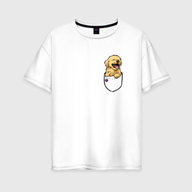 Женская футболка хлопок Oversize с принтом Собачка в кармане в Петрозаводске, 100% хлопок | свободный крой, круглый ворот, спущенный рукав, длина до линии бедер
 | год собаки | новый год | собака