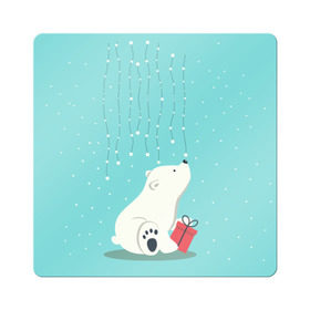 Магнит виниловый Квадрат с принтом Медведь под снегом в Петрозаводске, полимерный материал с магнитным слоем | размер 9*9 см, закругленные углы | зима | медведь | новый год | подарок | рождество