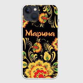 Чехол для iPhone 13 с принтом Марина, роспись под хохлому в Петрозаводске,  |  | древнерусские | марина | маринка | орнамент | славянский | узор | хохлома | цветочки | цветы