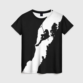 Женская футболка 3D с принтом Climbing в Петрозаводске, 100% полиэфир ( синтетическое хлопкоподобное полотно) | прямой крой, круглый вырез горловины, длина до линии бедер | climbing | климбинг | отвес | скала | скалодром | скалолаз | скалолазание | сколы | ущелье