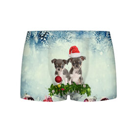 Мужские трусы 3D с принтом Милые собачки в Петрозаводске, 50% хлопок, 50% полиэстер | классическая посадка, на поясе мягкая тканевая резинка | christmas | new year | год собаки | елка | елочки | новогодний | новый год | рождество | снег | снежинки | собака