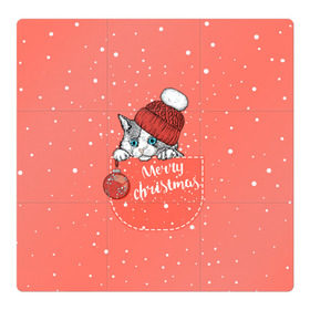 Магнитный плакат 3Х3 с принтом Кошка в кармане в Петрозаводске, Полимерный материал с магнитным слоем | 9 деталей размером 9*9 см | зима | кот | новый год | подарок | рождество