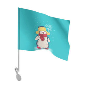 Флаг для автомобиля с принтом Пингвин в шарфе в Петрозаводске, 100% полиэстер | Размер: 30*21 см | зима | новый год | пингвин | подарок | рождество