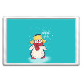 Магнит 45*70 с принтом Пингвин в шарфе в Петрозаводске, Пластик | Размер: 78*52 мм; Размер печати: 70*45 | зима | новый год | пингвин | подарок | рождество