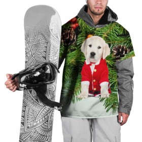 Накидка на куртку 3D с принтом Новогодний щенок в Петрозаводске, 100% полиэстер |  | Тематика изображения на принте: 