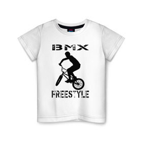Детская футболка хлопок с принтом BMX FreeStyle в Петрозаводске, 100% хлопок | круглый вырез горловины, полуприлегающий силуэт, длина до линии бедер | Тематика изображения на принте: bmx | freestyle | велик | велосипед | трюки | экстрим