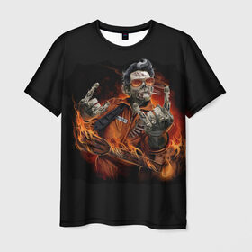 Мужская футболка 3D с принтом Адский гитарист в Петрозаводске, 100% полиэфир | прямой крой, круглый вырез горловины, длина до линии бедер | гитара | гитарист | музыка | музыкант