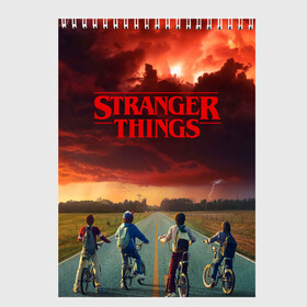 Скетчбук с принтом Stranger Things в Петрозаводске, 100% бумага
 | 48 листов, плотность листов — 100 г/м2, плотность картонной обложки — 250 г/м2. Листы скреплены сверху удобной пружинной спиралью | stranger things | очень странные дела