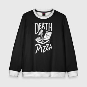 Детский свитшот 3D с принтом Death By Pizza в Петрозаводске, 100% полиэстер | свободная посадка, прямой крой, мягкая тканевая резинка на рукавах и понизу свитшота | рука | скелет | умереть от пицы