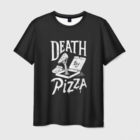 Мужская футболка 3D с принтом Death By Pizza в Петрозаводске, 100% полиэфир | прямой крой, круглый вырез горловины, длина до линии бедер | рука | скелет | умереть от пицы