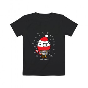 Детская футболка хлопок с принтом Сова в шапке в Петрозаводске, 100% хлопок | круглый вырез горловины, полуприлегающий силуэт, длина до линии бедер | зима | новый год | подарок | рождество | сова