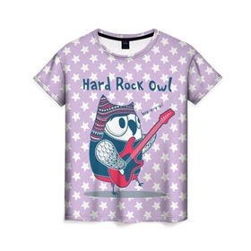 Женская футболка 3D с принтом Hard rock owl в Петрозаводске, 100% полиэфир ( синтетическое хлопкоподобное полотно) | прямой крой, круглый вырез горловины, длина до линии бедер | гитара | гитарист | музыка | музыкант