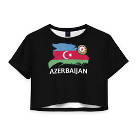 Женская футболка 3D укороченная с принтом Азербайджан в Петрозаводске, 100% полиэстер | круглая горловина, длина футболки до линии талии, рукава с отворотами | Тематика изображения на принте: azerbaijan | azerbaycan | baku | sssr | азербайджан | азербайджанская | азия | айзербайджан | баку | карта | мусульмане | народ | республика | советский союз | ссср | страна | флаг