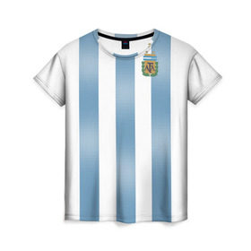 Женская футболка 3D с принтом Аргентина ЧМ 2018 в Петрозаводске, 100% полиэфир ( синтетическое хлопкоподобное полотно) | прямой крой, круглый вырез горловины, длина до линии бедер | cup | fifa | world | мира | мундиаль | россия | чемпионат