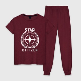 Женская пижама хлопок с принтом Star Citizen в Петрозаводске, 100% хлопок | брюки и футболка прямого кроя, без карманов, на брюках мягкая резинка на поясе и по низу штанин | игра | космический | космос | симулятор