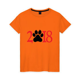 Женская футболка хлопок с принтом 2018 Год Собаки в Петрозаводске, 100% хлопок | прямой крой, круглый вырез горловины, длина до линии бедер, слегка спущенное плечо | 